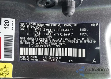 2017 Toyota Sienna Xle 8 Passenger z USA, uszkodzony, nr VIN 5TDYZ3DC1HS851926